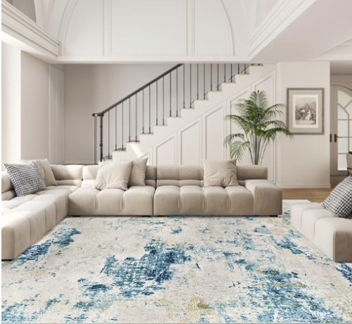 Washable Rug 9×12, Modern Abstract Living Room Rug, Medium Pile Non Slip Rug, Indoor Large Carpet Rug for Living Room, Bedroom, Dining Room, Dark Blue+Multi $119.99 - Lot 64d