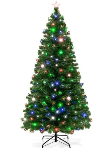 Pre-Lit Fiber Optic Pine Christmas Tree w/ Multicolor & LED Lights 7ft - Lot 159