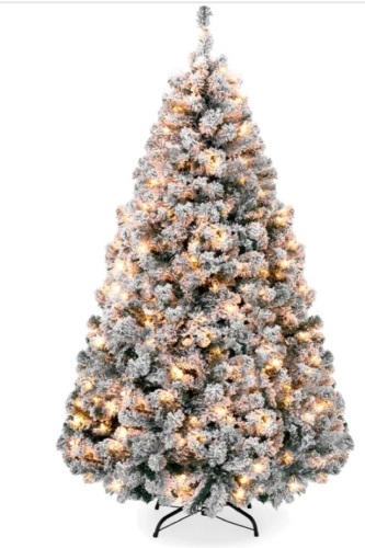 Pre-Lit Snow Flocked Artificial Pine Christmas Tree w/ Warm White Lights 6ft - Lot 161