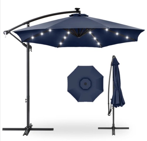 Solar LED Offset Hanging Patio Umbrella w/ Crank Tilt Adjustment - 10ft - Lot 168