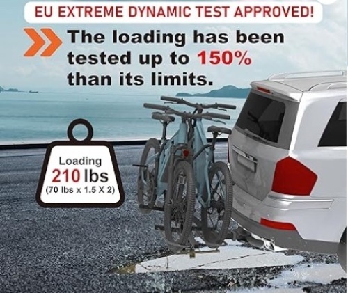 HYPERAX Volt 2 -E-Bike Hitch Mounted Platform Style 2 Bikes Carrier for Car, SUV, Trucks, Sedan, No Wobble & Tilting Design e-Bike Rack for Hitch Fits Up to 2 X 70 lbs Bike with Up to 5"  $199.99 - Lot 71d