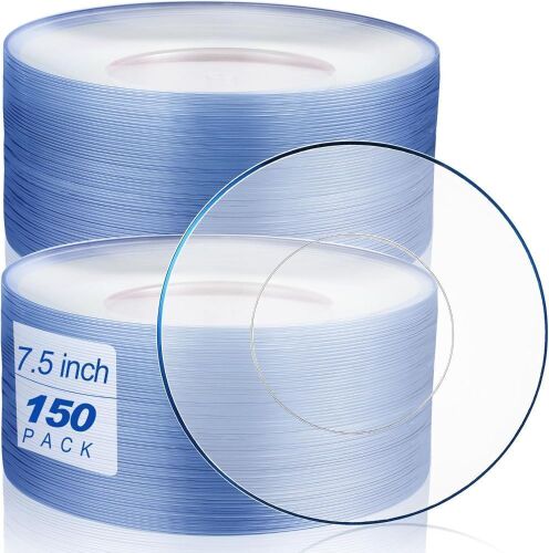 150 Pcs Blue and Clear Disposable Plastic Plates  - Lot 318