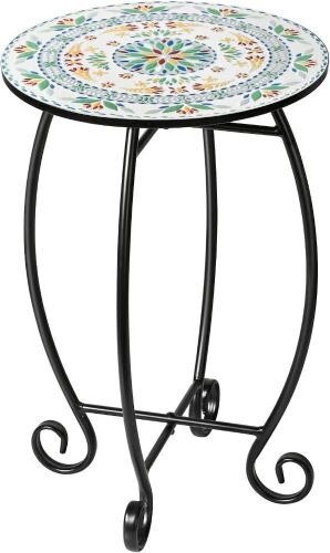 14" Round End Table, Ceramic Tile Tabletop with Metal Frame - Lot 361