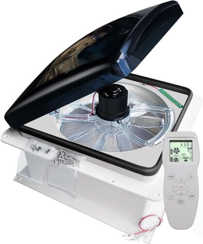  RV Roof Vent Fan 12V Auto Remote Control 14'' inch 10 Speed  - Lot 204