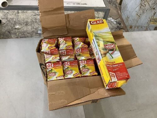 Case of (12) Glad Zipper Food Storage Plastic Bags, Gallon, 20ct - Lot 450