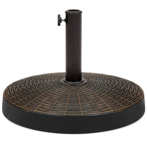 55lb Round Wicker Style Patio Umbrella Stand w/ Blackened Bronze Finish - Lot 457