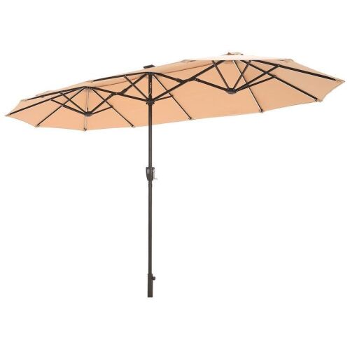 13Ft Double-Sided Umbrella, Solar Powered LED Lights, Adjustable Crank - Lot 775