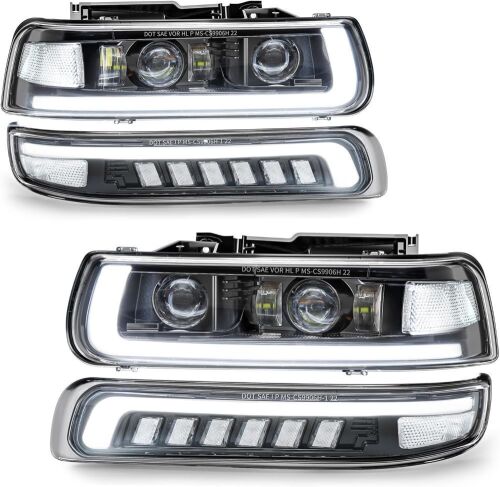 LED Headlights Assembly for 1999-2002 Chevy Silverado 2000-2006 Chevy Suburban Tahoe - Lot 377