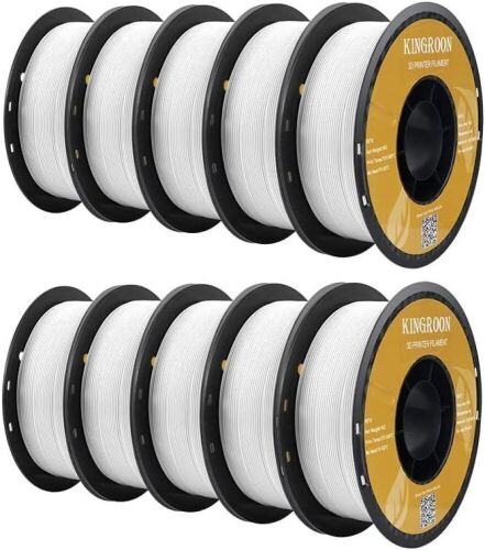 Kingroon PETG 3D Printer Filament, 10 Rolls, Dimensional Accuracy +/- 0.03 mm, 10kg Spool(22lbs), 1.75 mm, White - Lot 179