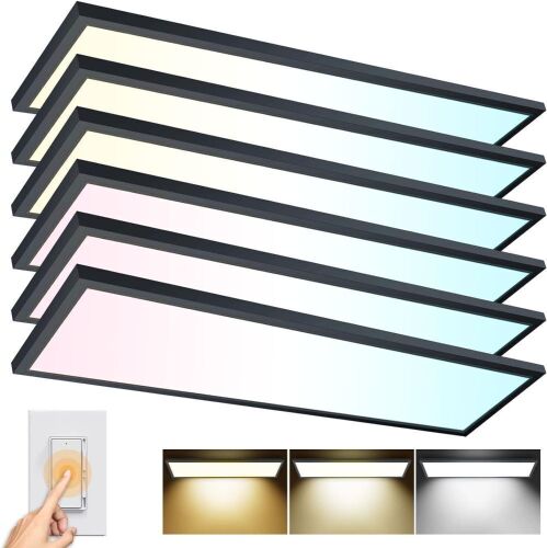 AIKVSXER 6 Pack 1x4 LED Flat Panel Light Surface Mount LED Ceiling Light, 5500LM 50W TRIAC 10-100% Dimmable, 3000/4000/5000k AC120V - Lot 87