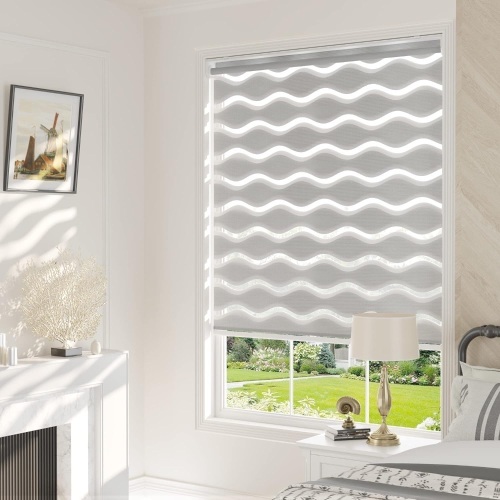 LazBlinds Cordless Wave Zebra Blinds, 29'' W x 72'' H, Stone Grey    - Lot 766