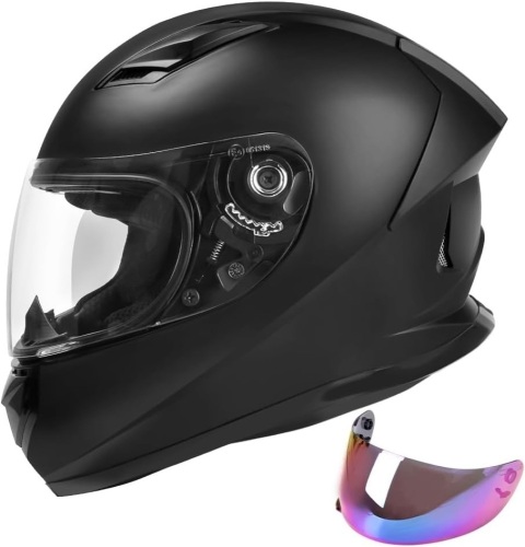 DOT Lightweight Full Face Motorcycle Helmet with Extra Tinted Visor, Matte Black, Small  - Lot 296