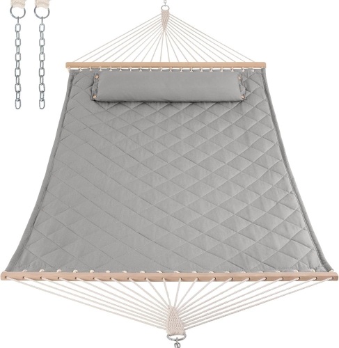 ANOW Heavy Duty Hammock with Spreader Bars and Detachable Pillow, 450 LBS Weight Capacity, Light Gray  - Lot 776