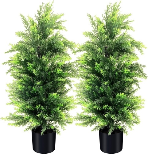 KOL 3FT 2-Pack Artificial Cedar Topiary Trees - Lot 374