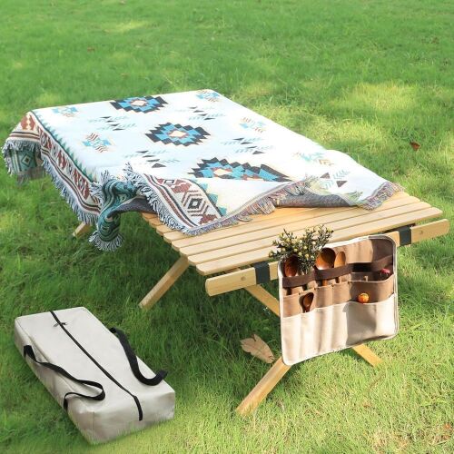HUIHUIBI Portable Low Bamboo Folding Picnic Table, 4ft - Cut in Carry Bag - Lot 185