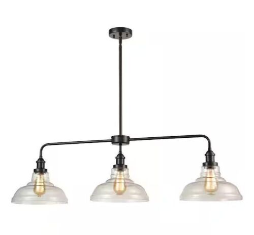 3 Light Bronze Finished Shaded Pendant Light 60W - Lot 223