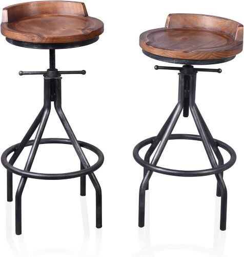 BOKKOLIK Set of 2 Industrial Bar Stools with Mini Backrest  - Lot 715
