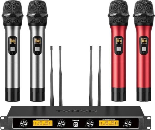  TONOR Wireless Microphones System with 4x10 Channels, Dynamic Handheld Mics, 4 Antennas for 295FT Long Distance - Lot 66