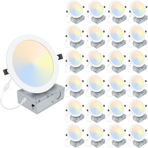  8" Ultra Thin LED Recessed Lighting with Junction Box, 3000K/4500K/6000K Selectable, 1800LM Dimmable, 24 Pack  - Lot 15
