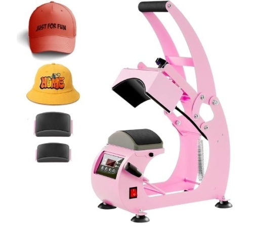 Hat Heat Press, Hat Press Heat Machine for Caps with LCD Control, Hat Heat Press Machine with 2pcs Interchangeable Platens & Caps Stretcher for Vinyl, Sublimation, Heat Transfer (Pink) - Lot 50