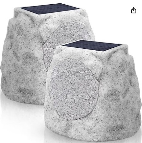 Outdoor Speakers Waterproof 2pack for All Seasons & Solar Powered with Rechargeable Battery Rock Speakers Wireless Bluetooth with Colorful LED Light for Garden, Patio (2-Pc, Granite Grey) - Lot 52
