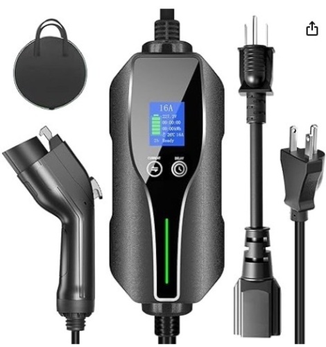 Level 1-2 EV Charger 16Amp 3.84kW 110V-240V NEMA 6-20 Plug 25FT Cable Current Adjustable Delay Charging,Home Electric Vehicle Charger Fits All J1772 Electric Car for Indoor Outdoor - Lot 55