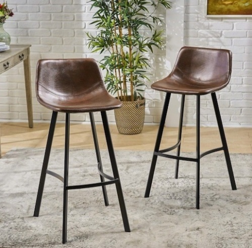 Set of 2 Dax Faux Leather Barstool Metal Legs with Footrest - Lot 102