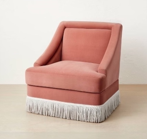 Alberhill Velvet Accent Chair With Fringe Pink - Lot 105