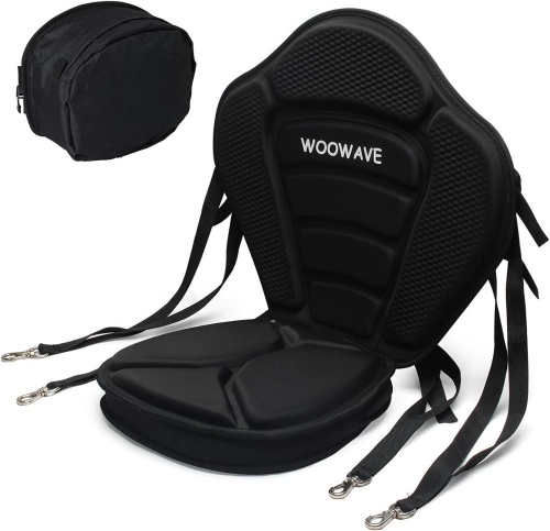 WOOWAVE Kayak Seat Padded Deluxe Paddleboard Seat Adjustable Boat Seat Cushioned Fishing Seat High Back Comfortable Backrest Support with Detachable Back Storage Bag for Universal Sit - Lot 1752