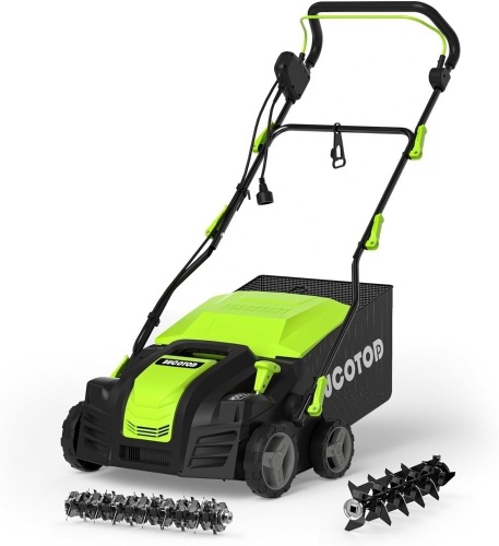 2-IN-1 16-Inch Dethatcher & Scarifier Electric Corded, 15 Amp Copper Motor, Electric Lawn Dethatcher with 5-Position Depth Adjustment, 14.5 gal Thatch Bag,Walk Behind for Yard Lawn Garden Care - Lot 2228