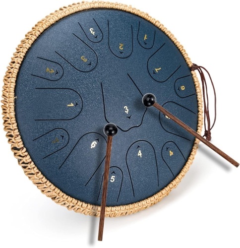 Steel Tongue Drum- ChunFeng 14 Inch 15 Notes Tongue Drum Instrument-Steel Drums For Adults-Hand Pan Drums With Music Book,Handpan Tongue Drum Mallets and Carry Bag,C Major(Blue) - Lot 2233