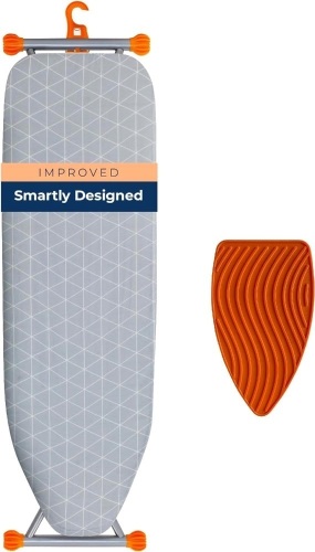 Happhom Ironing Board, Compact and Space Saver Patented Ironing Board with Extra Thick Heavy Duty Padded Cover, Height Adjustable, Easy Storage with Smart Hanger and Lightweight Design (13x43) - Lot 2238