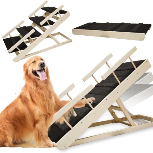 2-in-1 Dog Ramp with 4 Remoable Guardrails, 15"- 24" Height Adjustable Dog Ramp up to 200lbs - Lot 2240