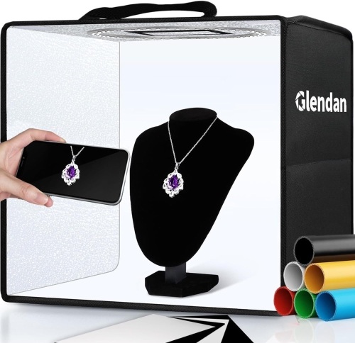 Glendan Portable Photo Studio Light Box,12"x12" Professional Dimmable Shooting Tent Kit with 112 LED Lights & 6 Backdrops for Jewelry and Small Items Product Photography - Lot 2241
