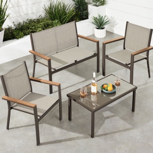 4-Piece Textilene Outdoor Conversation Set w/ Cushions, Table - Lot 2274