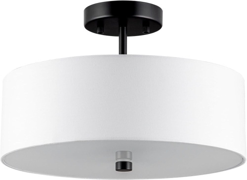 3-Light Semi Flush Mount Ceiling Light Fixture, 13" Black Drum Light, Modern Close to Ceiling Light with White Fabric Shade Lamps for Bedroom Living Dining Room Kitchen Hallway Entryway - Lot 2305