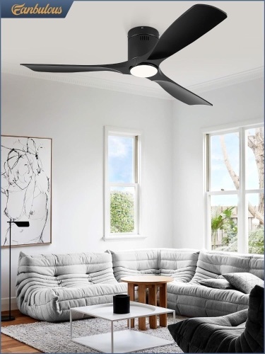52" Ceiling Fans with Lights and Remote Control,Modern Flush Mount Ceiling Fan with 3 LED Colors,Outdoor Low Profile Ceiling Fans with 6-Speeds Timer DC Motor for Bedroom Living Room Patio - Lot 2307