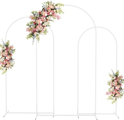 Fomcet Wedding Arch Backdrop Stand Set of 3 White Metal Arched Backdrop Stand 7.2FT & 6.6FT & 6FT Balloon Arch Frame for Wedding Ceremony Birthday Party Baby Shower Anniversary Decoration - Lot 2313
