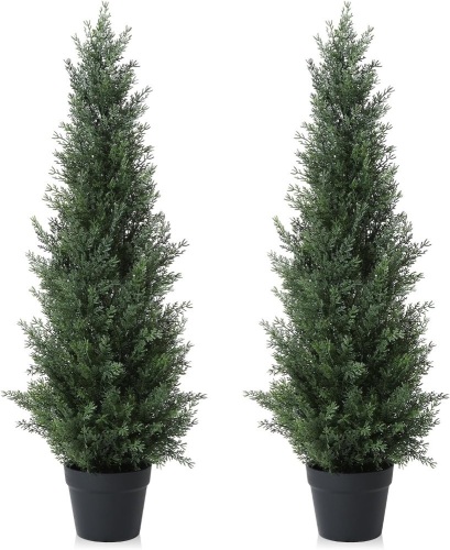 3FT Artificial Cedar Topiary Trees for Outdoors Potted Fake Cypress Trees Faux Evergreen Plants for Home Porch Decor Set of 2 - Lot 2317