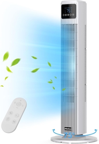 Abolee Tower Fan for Bedroom, Quiet Floor Fan with Remote, 90° Oscillating Fans with 4 Speeds, 4 Modes, 27ft/s Velocity, 12H Timer, 2024 New Standing Fans for Home, for Indoor Bedroom Office White - Lot 2323