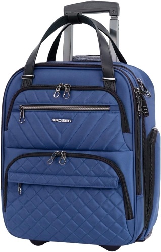 KROSER Carry On Underseat Multi-functional, 16-inch Underseater Lightweight Overnight Suitcase for Women, Haze Blue - Lot 2324