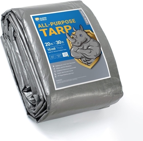 GUARD SHIELD Heavy Duty Tarp 20x30 Feet Silver/Black Multi Purpose Thick Waterproof Poly Tarp Cover 10mil - Lot 2337
