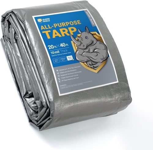 GUARD SHIELD Heavy Duty Tarp 20x40 Feet Silver/Black Multi Purpose Thick Waterproof Poly Tarp Cover 10mil - Lot 2338