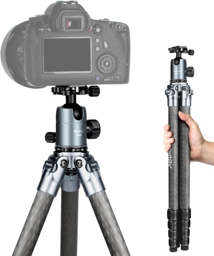 Manbily Compact Carbon Fiber Tripod 63 inches Sturdy Camera Tripod with 360° Ball Head for DSLR, No Center Column, 28mm Leg, Max Load 33 lbs（WZ-285C） - Lot 2339