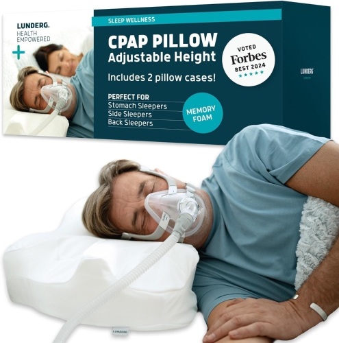 Lunderg CPAP Pillow for Side Sleepers - Includes 2 Pillowcases - Adjustable Memory Foam Pillow for Sleeping on Your Side, Back & Stomach - Reduce Air Leaks & Mask Pressure for a Better Sleep - Lot 2340