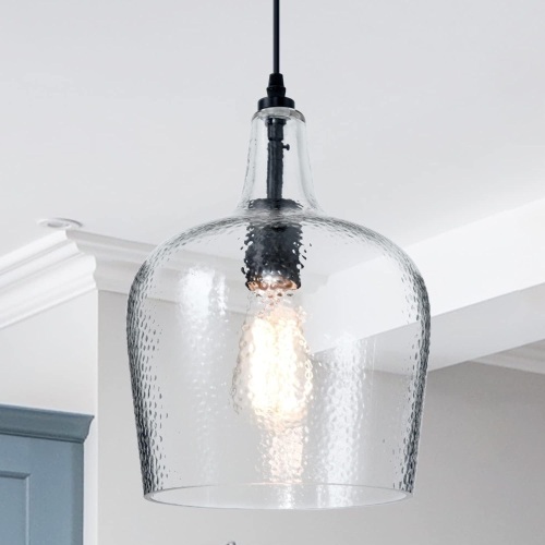 Glass Pendant Light Modern Black 1 Light Single Dome Pendant Lighting Fixtures for Kitchen Island Dining Room Hallway, Wide 10 Inch, E26, UL Listed - Lot 2343