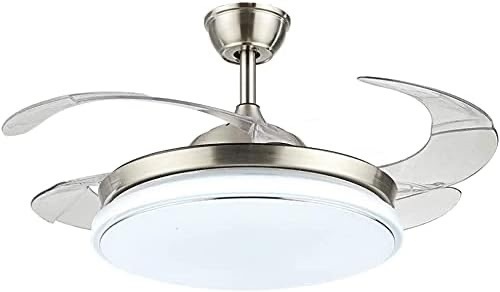 42" Retractable Ceiling Fans with LED Light Remote Control 4 Invisible Clear ABS Blades Livingroom Diningroom Fan Chandelier Indoor Ceiling Light Kits with Fans (Silver B) - Lot 2348