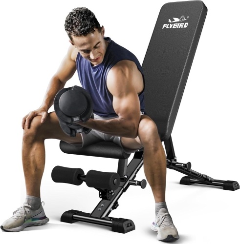 FLYBIRD Weight Bench, Adjustable Strength Training Bench for Full Body Workout with Fast Folding-New Version - Lot 2357