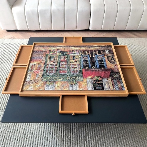 Wooden Puzzle Table with 6 Drawers and Cover, Adult Portable Puzzle Board, 40 "x 28" Jigsaw Puzzle Table, Used for Puzzle Storage and Sorting, can Hold 2000 Pieces - Lot 2361