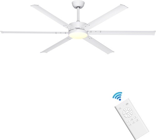Ohniyou 72 Inch Large Industrial Ceiling Fan with Lights Remote Control, Black Big Ceiling Fan with 6 Metal Blades, 6-speed Quiet DC Motor for Outdoor Patios Shop Living Room Garage - Lot 2369